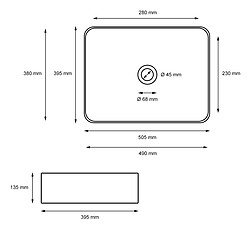 Ecd Germany Lavabo 505x395x135 mm en céramique blanche avec kit de vidange sans trop-plein