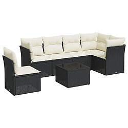 vidaXL Salon de jardin 7 pcs avec coussins noir résine tressée