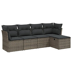 vidaXL Salon de jardin 5 pcs avec coussins gris résine tressée