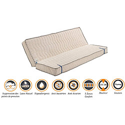 Nuits D'Or Matelas Ferme Pour tous Clic Clac 120x190 x 15 cm + Latex Naturel sur Face Hiver - Dim Assise 60 cm - 5 zones de Confort - Face été et Ame Poli Lattex Haute Résilience - Hypoallergénique