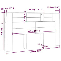 vidaXL Armoire de tête de lit Noir 180x18,5x104,5 cm pas cher