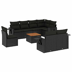 Maison Chic Ensemble Tables et chaises d'extérieur 9 pcs avec coussins,Salon de jardin noir résine tressée -GKD254635