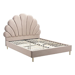 Avis Vente-Unique Lit coquillage 160 x 200 cm - Velours - Beige + Matelas - LIVAYA