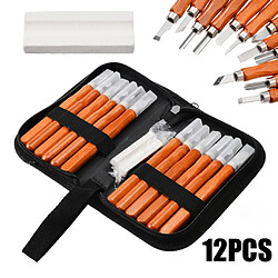 12pcs Pro Bois Ciseau à Découper Ensemble Couteau Outils à Main Kit Artisanal De Travail Du Bois pas cher