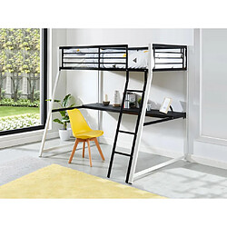 Vente-Unique Lit mezzanine MALICIA - 90 x 190 cm - bureau intégré - Noir et blanc