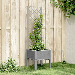 Maison Chic Jardinière,Bac à fleurs avec treillis - pot de fleur gris clair 40x40x142 cm PP -GKD32037