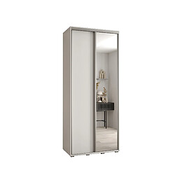 Abiks Meble Armoire à portes coulissantes Davos 3 H235.2 x L100 x P45 2 portes coulissante (Blanc/Blanc/Argent)