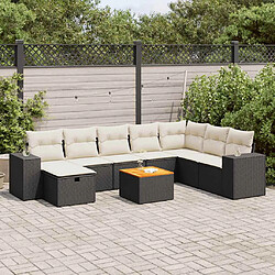 vidaXL Salon de jardin 9 pcs avec coussins noir résine tressée