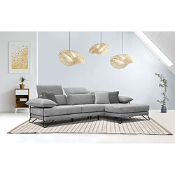 Courtois Laville Canapé d'angle droit Norden 4 places en tissu gris avec coussins déco