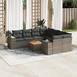 Maison Chic Salon de jardin 9 pcs avec coussins | Ensemble de Table et chaises | Mobilier d'Extérieur gris résine tressée -GKD64467