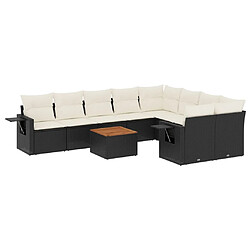 Maison Chic Salon de jardin 10 pcs avec coussins | Ensemble de Table et chaises | Mobilier d'Extérieur noir résine tressée -GKD56289