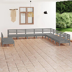 vidaXL Salon de jardin 11 pcs Bois de pin massif Gris