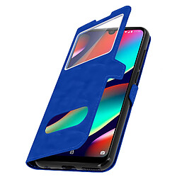 Avizar Housse Wiko View 3 Pro Protection Double Fenêtre Fonction Support Bleu