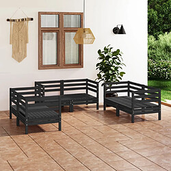 vidaXL Salon de jardin 6 pcs Noir Bois de pin massif