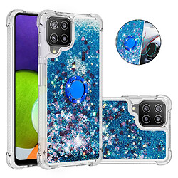 Coque en TPU Antichoc aux sables mouvants à motifs avec béquille en forme d'anneau Coeurs bleus pour votre Samsung Galaxy A22 4G (EU Version)