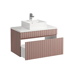 Avis Vente-Unique Meuble de salle de bain suspendu strié rose avec vasque à poser - 80 cm - SATARA