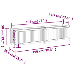 vidaXL Jardinière avec doublure 199x38,5x50 cm bois massif d'acacia pas cher