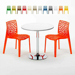 Grand Soleil Table Ronde et 2 Chaises Colorées Set In