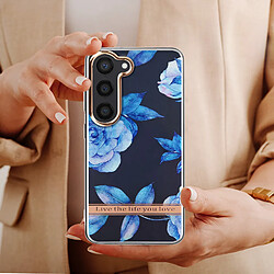 Avis Avizar Coque pour Samsung Galaxy S23 Dos Rigide Contour Souple Design Fleurs Bleues