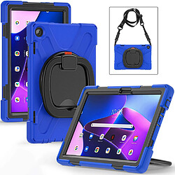 Coque en silicone anti-chute avec béquille rotative et bandoulière pour votre Lenovo Tab M10 (Gen 3) TB-328FU/TB-328XU - bleu