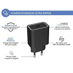 BIGBEN Chargeur maison USB C PD 25W Power Delivery Garanti à vie Noir - 100% Plastique recyclé Force Power Lite