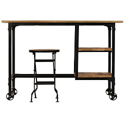 Helloshop26 Bureau table poste de travail meuble d'ordinateur informatique étude avec tabouret pliant bois de manguier massif 115 x 50 x 76cm brun 02_0023442