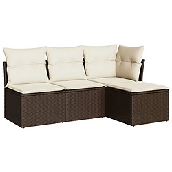 vidaXL Salon de jardin 4 pcs avec coussins marron résine tressée