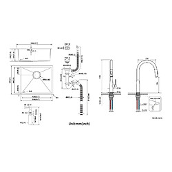 Auralum MAX Évier de Cuisine Inox 1 Bac 50*43*18CM avec Distributeur de Savon+Mitigeur Cuisine,avec Douchette Extractible,2 Modes,Eau Froide/Chaude,Brossé