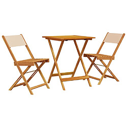 vidaXL Ensemble de bistro 3 pcs beige tissu et bois massif