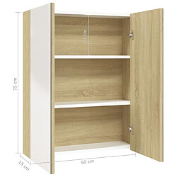 vidaXL Armoire à miroir de salle de bain 60x15x75cm MDF Blanc et chêne pas cher