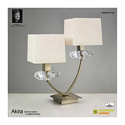 Luminaire Center Lampe de Table Akira 2 Ampoules E14, laiton antique avec Abat jour crèmes