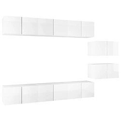 Maison Chic Meubles TV 8 pcs | Banc TV Moderne pour salon | Meuble de Rangement Blanc brillant Aggloméré -MN31557