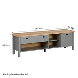 Homestyle4U Meuble TV en Bois Gris 146,5 cm