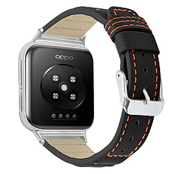 Bracelet en cuir véritable texture ondulée avec boucle, noir pour votre Oppo Watch 41mm