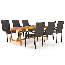 vidaXL Ensemble à manger de jardin 7 pcs Marron