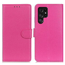 Etui en PU texture litchi rose pour votre Samsung Galaxy S22 Ultra