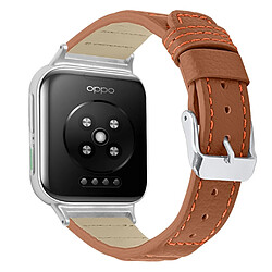 Bracelet en cuir véritable texture ondulée avec boucle, marron pour votre Oppo Watch 41mm