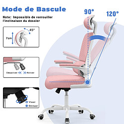 Avis Chaise de Bureau avec Support Lombaire, fauteuil de bureau à Dossier Haut Respirant avec Accoudoir, Rattantree chaise de bureau ergonomique, Dossier et Appui-tête Réglables, Rose