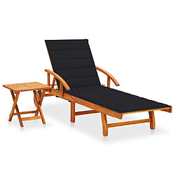 vidaXL Chaise longue de jardin avec table et coussin Bois d'acacia