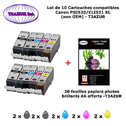 10 cartouches compatibles Canon PGI520 CLI521 XL pour Canon Pixma MP630 MP640 MP980 MP990 -20f A6 brillantes -T3AZUR