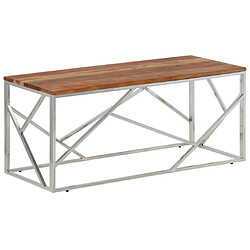 Maison Chic Table basse pour salon | Table à café argenté acier inoxydable et bois massif d'acacia -GKD97337