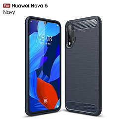 Wewoo Coque TPU en fibre de carbone à texture brossée pour Huawei Nova 5 bleu marine