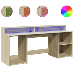 Helloshop26 Bureau table poste de travail meuble d'ordinateur informatique étude avec lumières LED chêne sonoma bois d'ingénierie brun 02_0023425