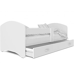 Kids Literie Lit Enfant Happy 80x160 Blanc Livré avec sommiers, tiroir et matelas en mousse de 7cm