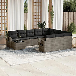 Maison Chic Salon de jardin 11 pcs avec coussins | Ensemble de Table et chaises | Mobilier d'Extérieur gris résine tressée -GKD69992