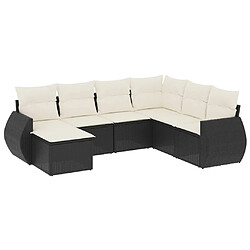 vidaXL Salon de jardin 7 pcs avec coussins noir résine tressée