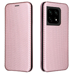 Coque en TPU + PU anti-scratch, texture en fibre de carbone avec béquille en anneau et porte-carte, or rose pour votre OnePlus 10 Pro 5G