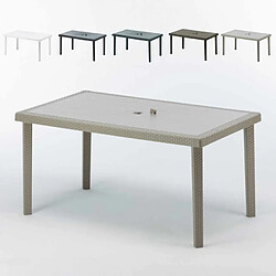 Grand Soleil 12 Tables de jardin rectangulaire en poly-rotin bar café bistrot 150x90, Couleur: Beige