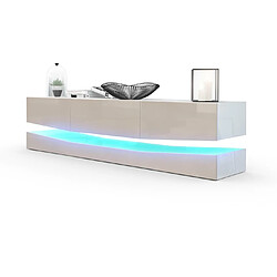 Mpc Meuble TV Avec Socle Blanc et gris Sable Haute Brillance + LED (178 X Variable X 39 Cm)