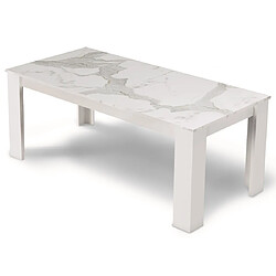 Bestmobilier Amaury - table à manger - blanc - plateau effet marbre - 4 à 6 personnes